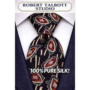 Talbott Studio Tie Mens One Size Black Hand-Sewn Silk Abstract Print Made In USA